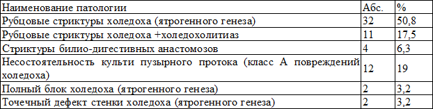 Таблица 2. Характер патологии (n = 63)
