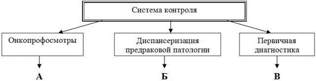 Рис. 1(a). Модель системы контроля за внедрением в практическую деятельность функциональных стандартов вторичной профилактики рака.
