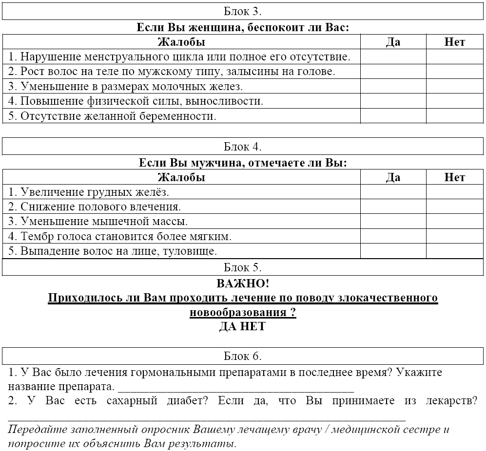 Рис. 2. Анкета-опросник для пациента (продолжение).