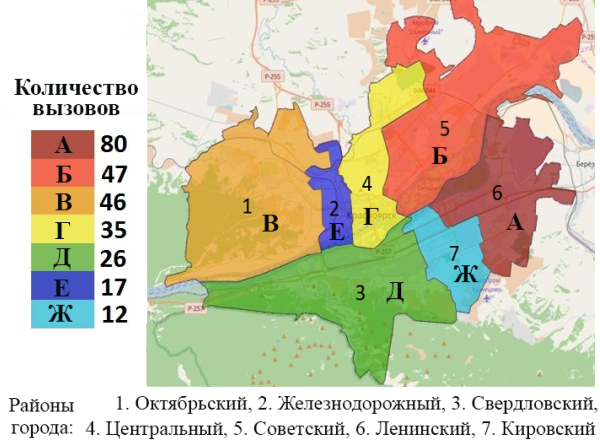 Рис. 4. Частота вызовов по предварительному диагнозу панкреатит в г. Красноярске за год.